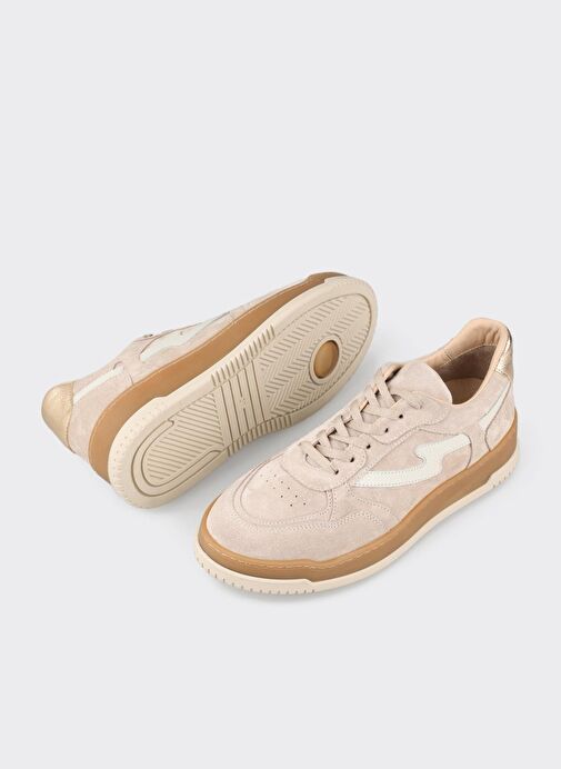 Bej Deri Kadın Spor Ayakkabı - Görsel 4