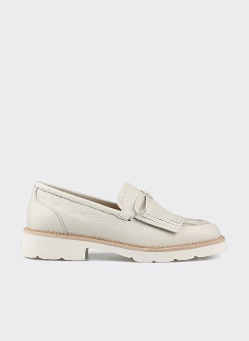Ekru Deri Kadın Günlük Ayakkabı - Görsel 2