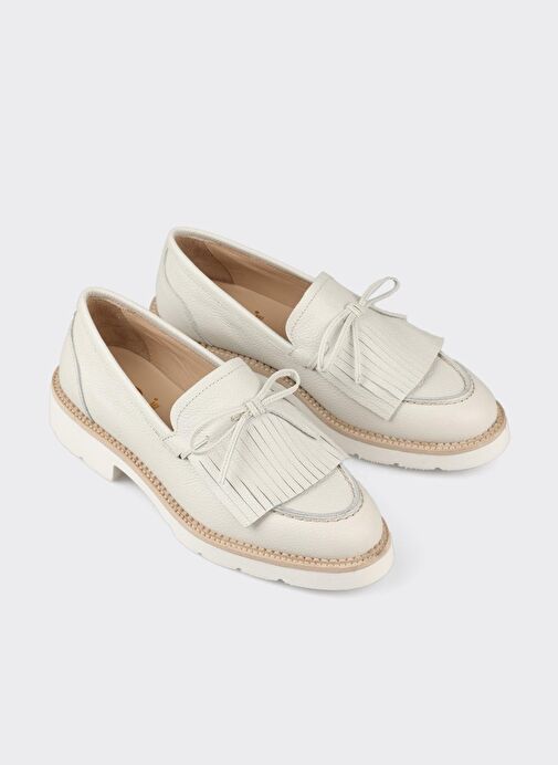 Ekru Deri Kadın Günlük Ayakkabı - Görsel 3