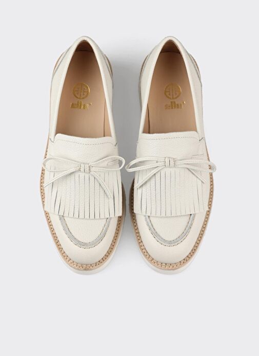 Ekru Deri Kadın Günlük Ayakkabı - Görsel 5