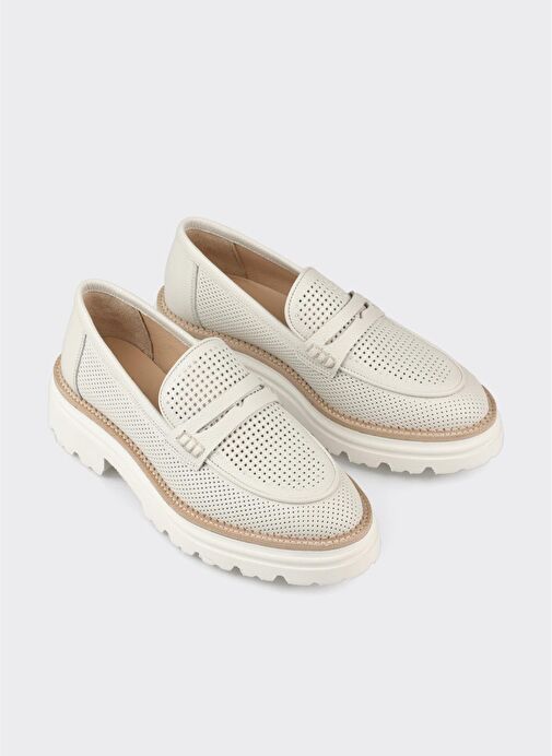 Ekru Deri Kadın Günlük Ayakkabı - Görsel 3