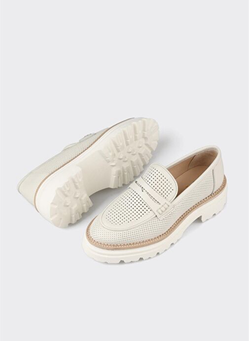 Ekru Deri Kadın Günlük Ayakkabı - Görsel 4