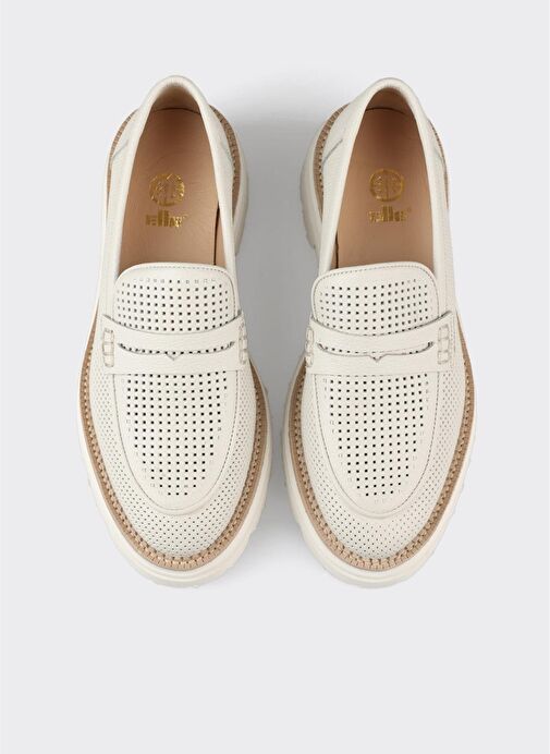 Ekru Deri Kadın Günlük Ayakkabı - Görsel 5