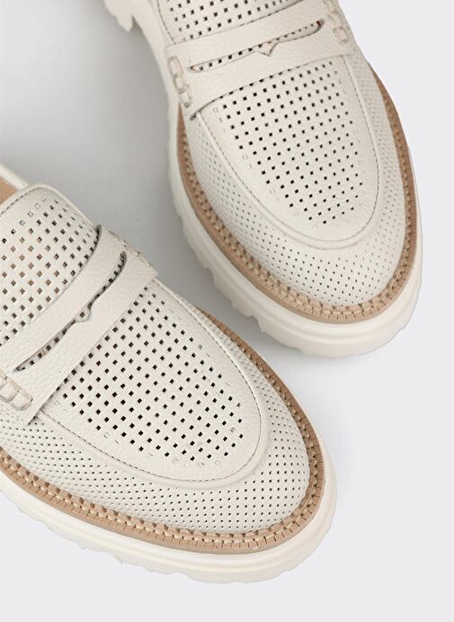 Ekru Deri Kadın Günlük Ayakkabı - Görsel 6