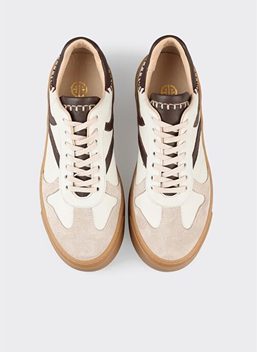 Bej Deri Kadın Spor Ayakkabı - Görsel 5