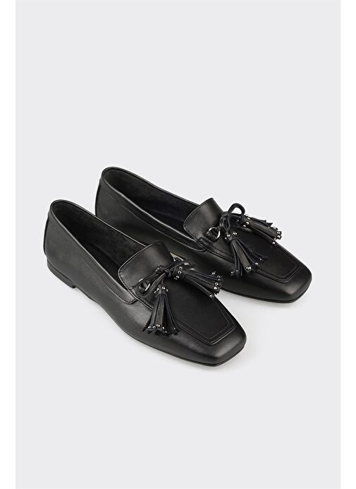 Siyah Deri Kadın Günlük Ayakkabı - Görsel 3