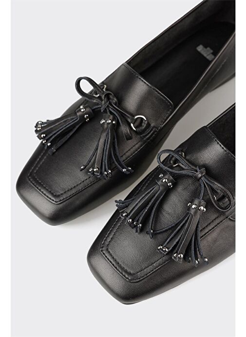 Siyah Deri Kadın Günlük Ayakkabı - Görsel 6