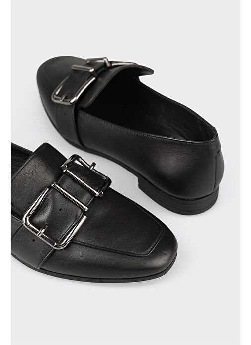 Siyah Deri Kadın Günlük Ayakkabı - Görsel 6