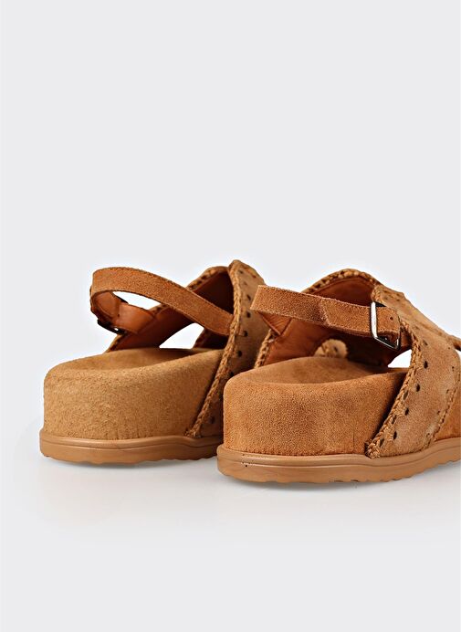 Taba Deri Kadın Dolgu Topuk Sandalet - Görsel 6