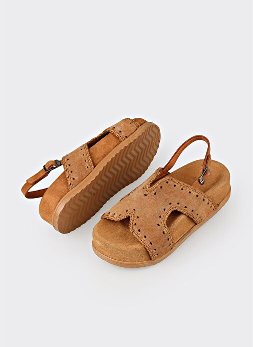 Taba Deri Kadın Dolgu Topuk Sandalet - Görsel 4