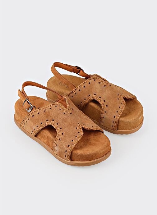 Taba Deri Kadın Dolgu Topuk Sandalet - Görsel 3