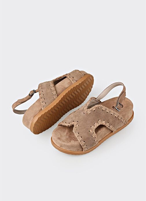 Vizon Deri Kadın Dolgu Topuk Sandalet - Görsel 4