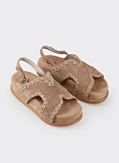 Vizon Deri Kadın Dolgu Topuk Sandalet - Görsel 3