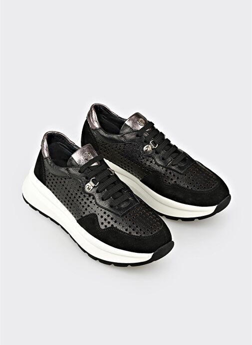 Siyah Deri Kadın Spor Ayakkabı - Görsel 3