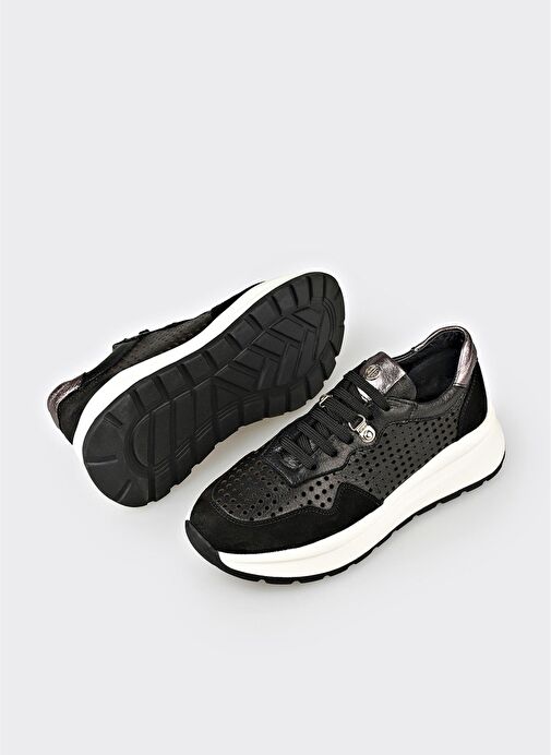 Siyah Deri Kadın Spor Ayakkabı - Görsel 4