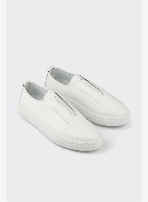 Beyaz Deri Erkek Günlük Ayakkabı - Görsel 4