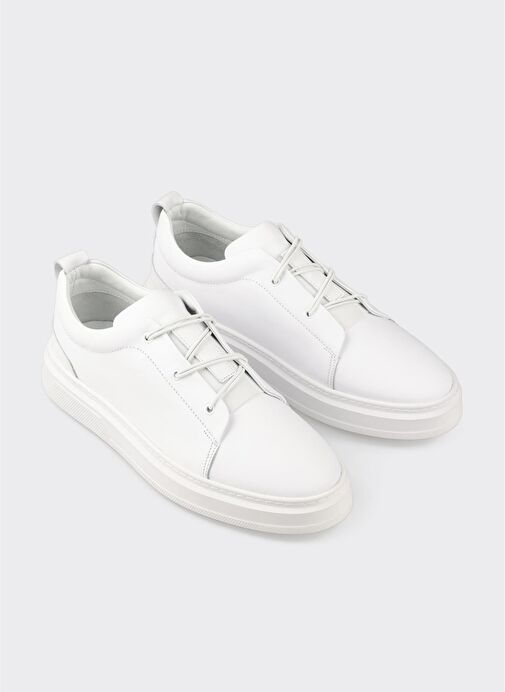 Beyaz Deri Erkek Günlük Ayakkabı - Görsel 4