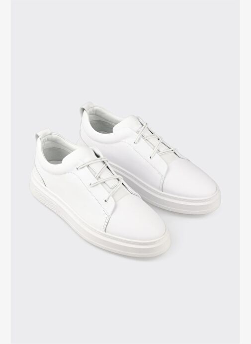 Beyaz Deri Erkek Günlük Ayakkabı - Görsel 5