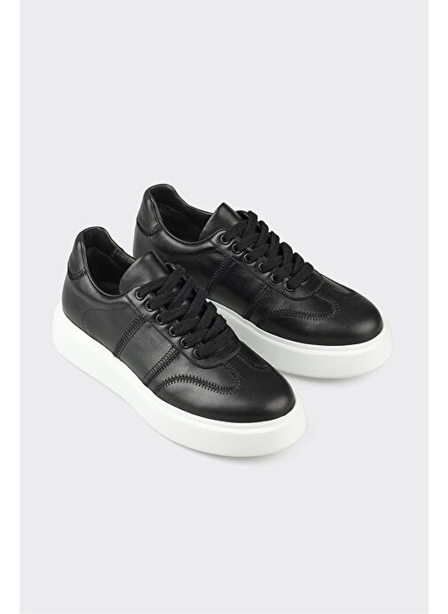 Siyah Deri Kadın Spor Ayakkabı - Görsel 3