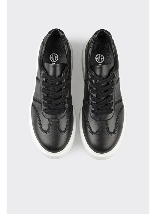 Siyah Deri Kadın Spor Ayakkabı - Görsel 5