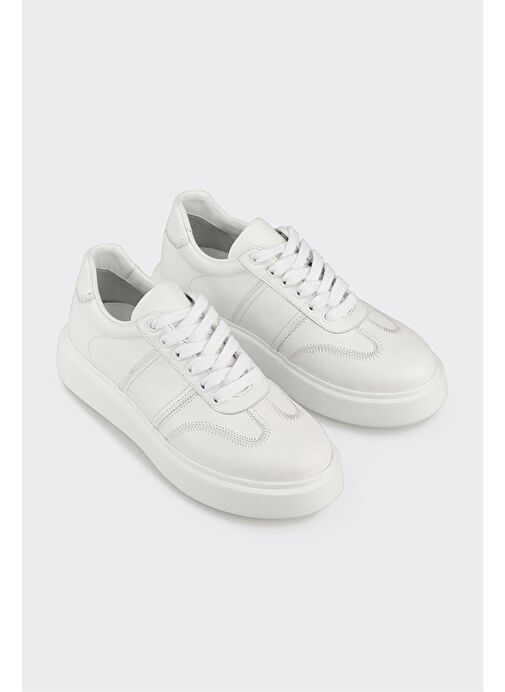 Beyaz Deri Kadın Spor Ayakkabı - Görsel 3