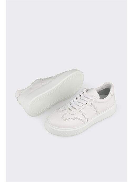Beyaz Deri Kadın Spor Ayakkabı - Görsel 4
