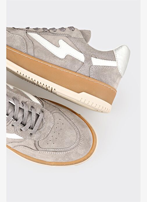 Gri Deri Kadın Spor Ayakkabı - Görsel 6