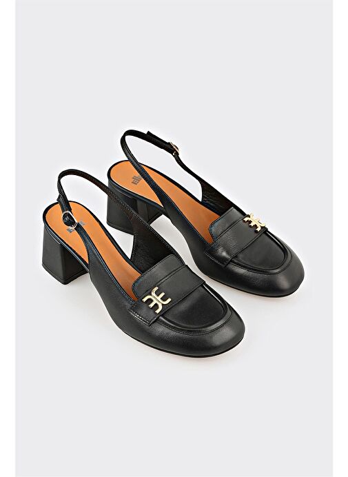 Siyah Deri Kadın Topuklu Ayakkabı - Görsel 3