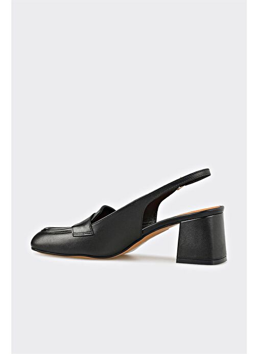 Siyah Deri Kadın Topuklu Ayakkabı - Görsel 4