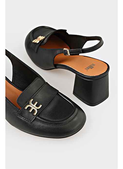 Siyah Deri Kadın Topuklu Ayakkabı - Görsel 5