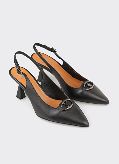 Siyah Deri Kadın Topuklu Ayakkabı - Görsel 3