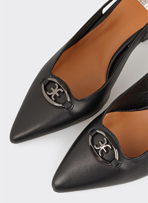 Siyah Deri Kadın Topuklu Ayakkabı - Görsel 5