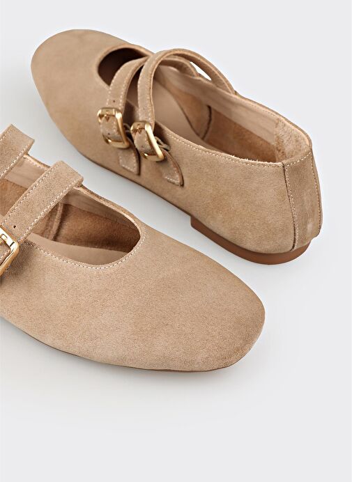 Bej Deri Kadın Günlük Ayakkabı - Görsel 6