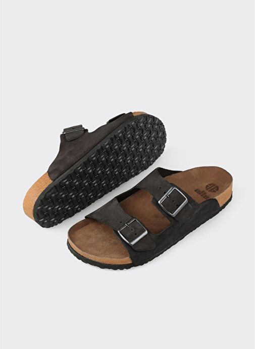 Siyah Deri Erkek Terlik - Görsel 4