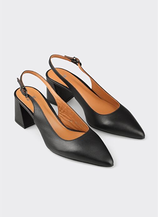 Siyah Deri Kadın Topuklu Ayakkabı - Görsel 3