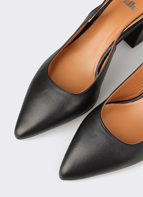 Siyah Deri Kadın Topuklu Ayakkabı - Görsel 5