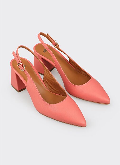 Pembe Deri Kadın Topuklu Ayakkabı - Görsel 3