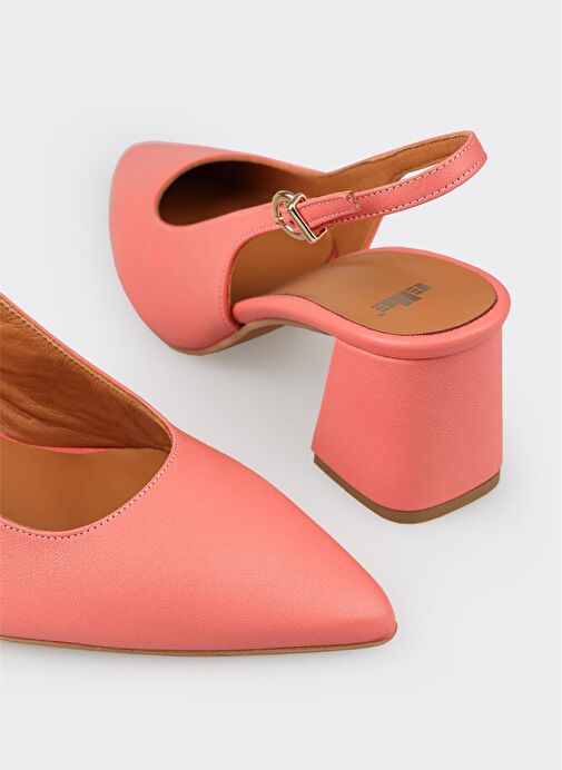 Pembe Deri Kadın Topuklu Ayakkabı - Görsel 5