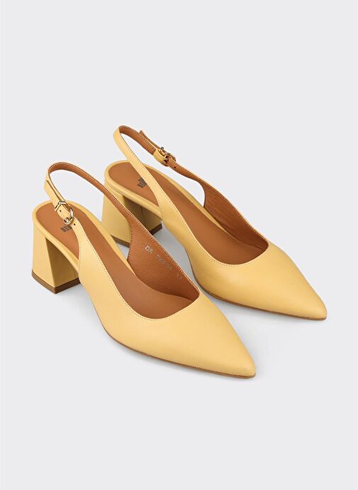 Sarı Deri Kadın Topuklu Ayakkabı - Görsel 3