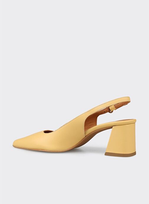 Sarı Deri Kadın Topuklu Ayakkabı - Görsel 4