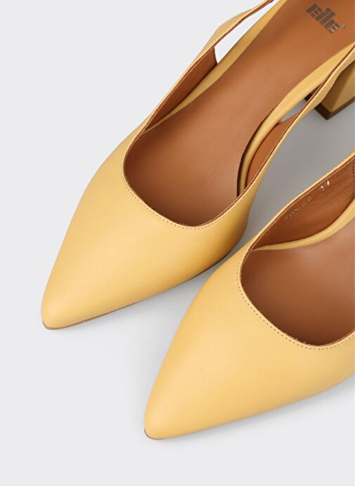 Sarı Deri Kadın Topuklu Ayakkabı - Görsel 5
