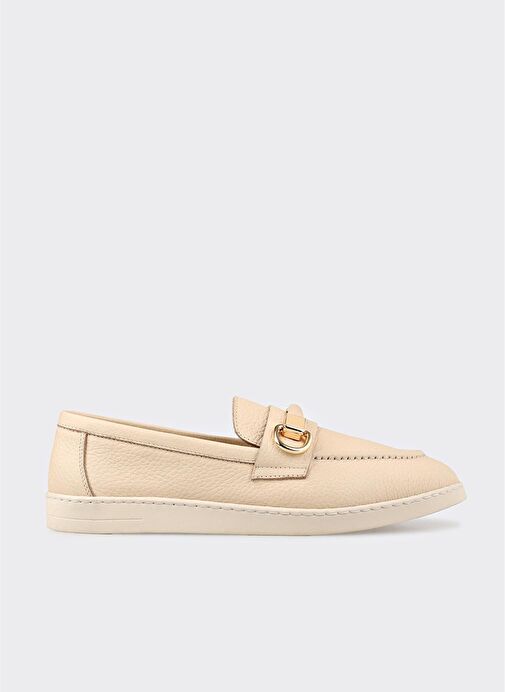 Bej Deri Kadın Günlük Ayakkabı - Görsel 2