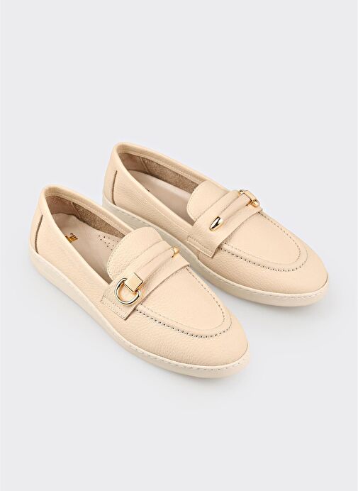 Bej Deri Kadın Günlük Ayakkabı - Görsel 3