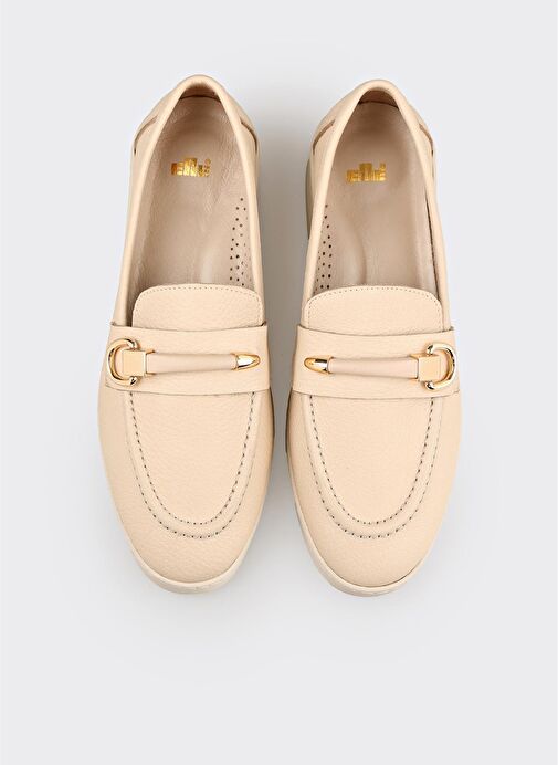 Bej Deri Kadın Günlük Ayakkabı - Görsel 5