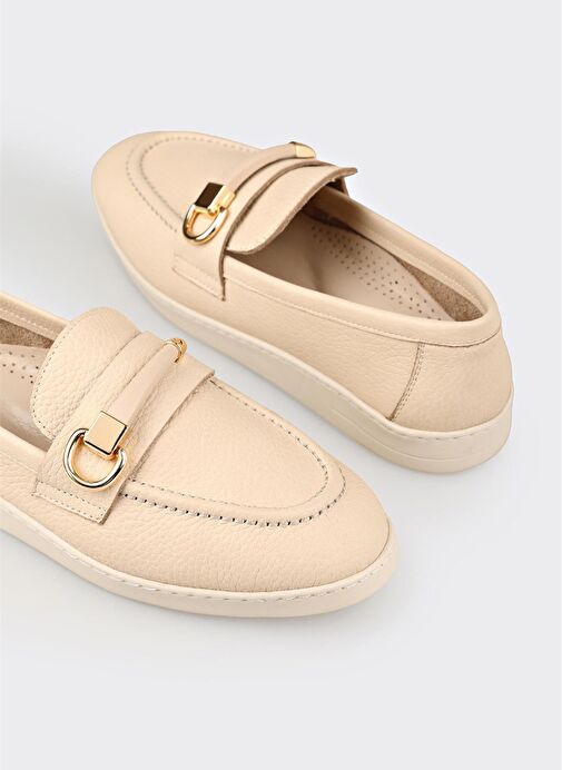 Bej Deri Kadın Günlük Ayakkabı - Görsel 6