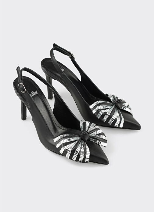 Siyah Deri Kadın Topuklu Ayakkabı - Görsel 3