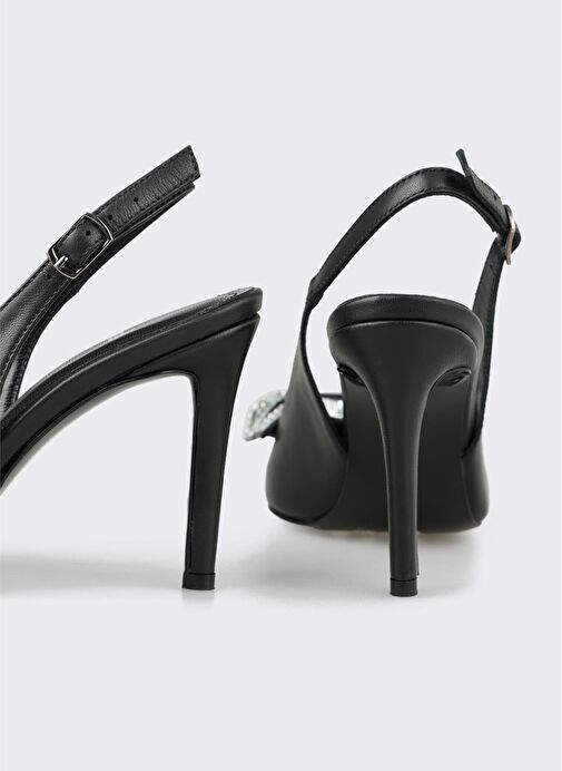 Siyah Deri Kadın Topuklu Ayakkabı - Görsel 5