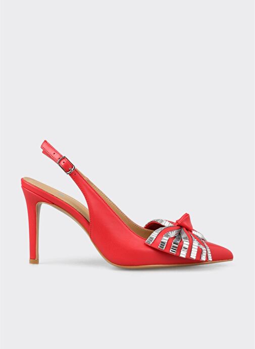 Kırmızı Deri Kadın Topuklu Ayakkabı - Görsel 2