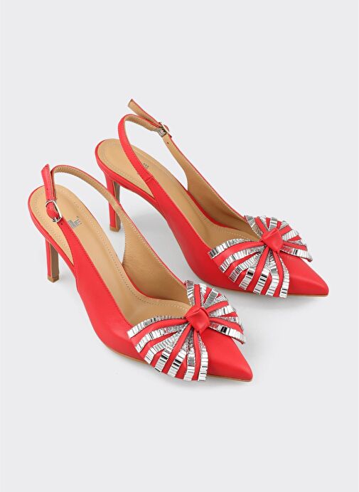 Kırmızı Deri Kadın Topuklu Ayakkabı - Görsel 3