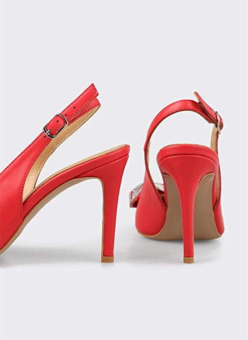 Kırmızı Deri Kadın Topuklu Ayakkabı - Görsel 5